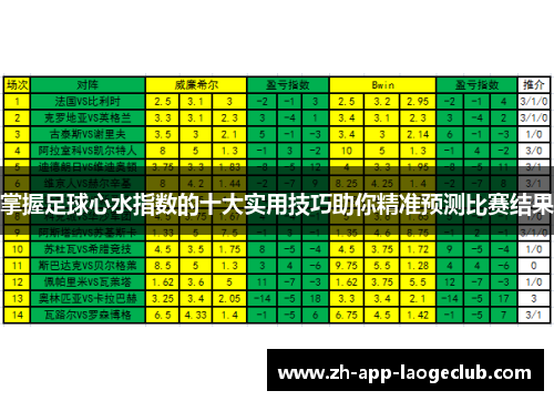 掌握足球心水指数的十大实用技巧助你精准预测比赛结果 掌握足球心水指数的十大实用技巧助你精准预测比赛结果